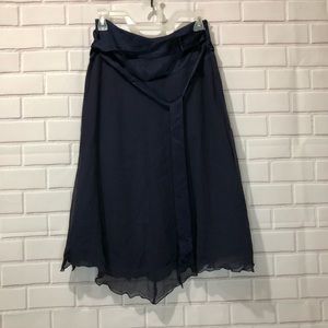 Anthro Odille tie waist Navy blue flare silk midi skirt